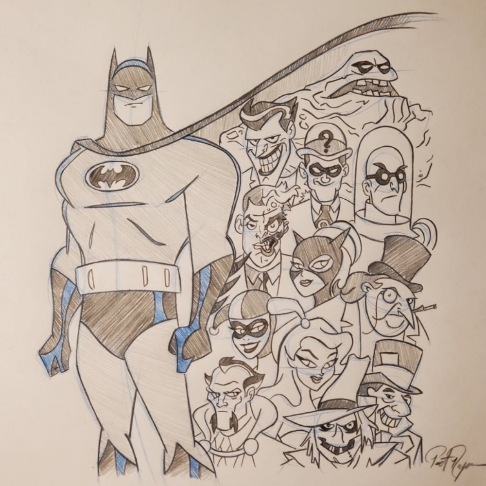 Batman Dark Knight DC Comics WB Villains drawing/sketch signed art gift